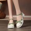 Sandals for Women Green Footwear Closed Summer 2024 Bow Square Heels Low Ladies Shoes Vintage On Offer Korea Comfort Vip Trend