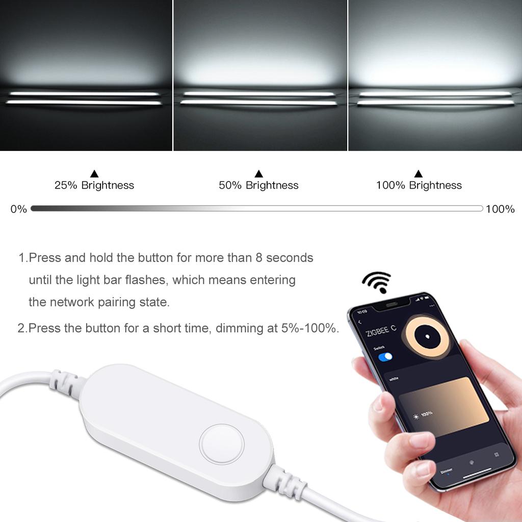 Zigbee Inteligentní ovládání spínačů Alexa Tuya APP Stmívatelné LED světlo pod skříňku 12V hliníková lampa domácí šatní skříň dekorace skříně