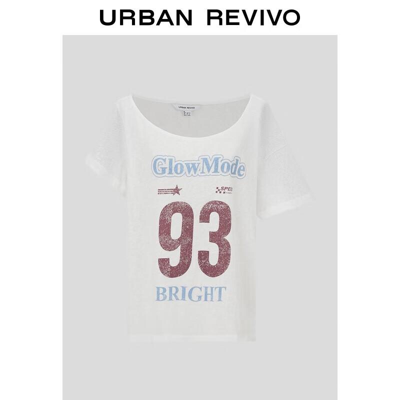 UR 2025 Autumn Women s Trendy Irregular Neck Print T-shirt XL