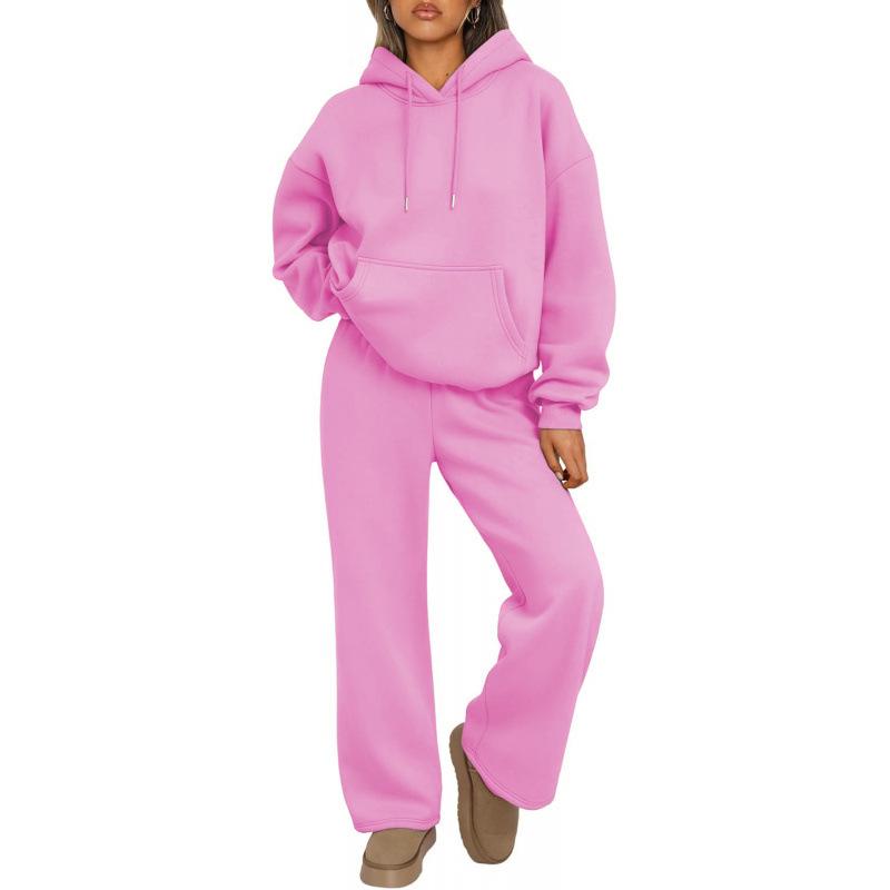 Women's Two-Piece Autumn Set: Velvet Hoodie & Wide-Leg Sweatpants