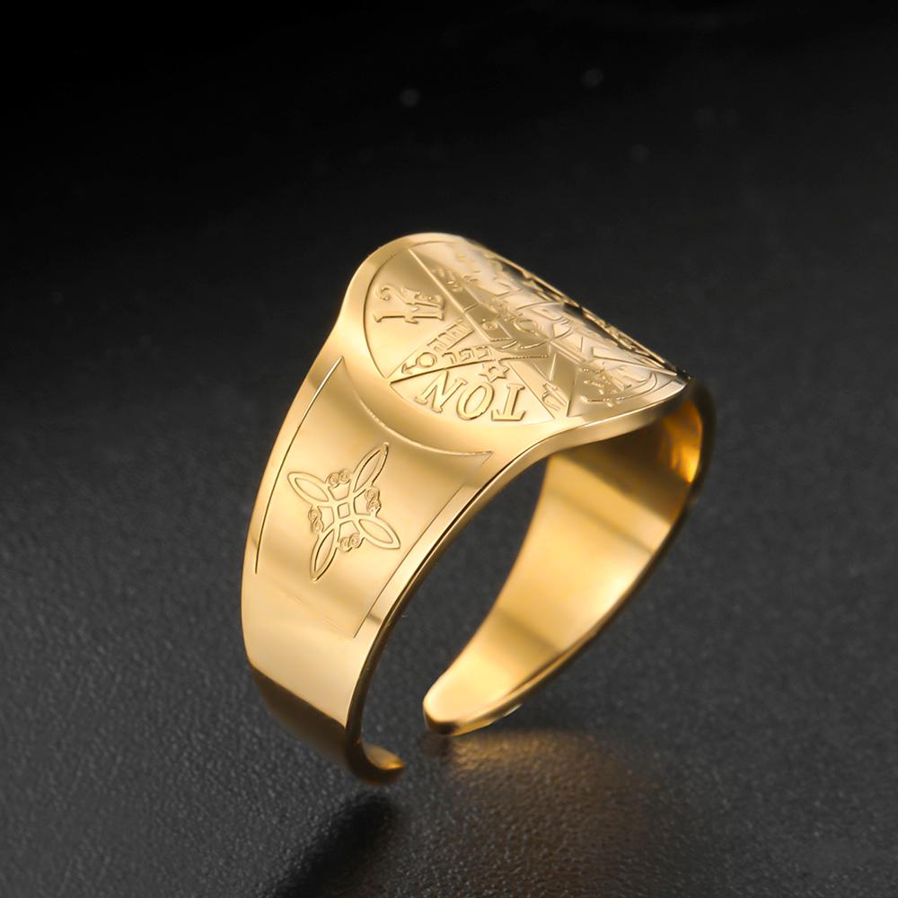 Dawapara Witch Knot and Tetragrammaton Pentagram Ring Double Protection Symbol Adjustable Ring Stainless Steel Wiccan Jewelry