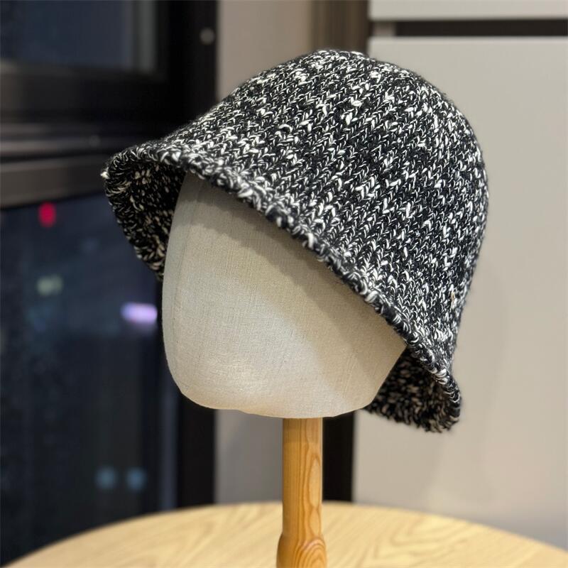 Autumn and Winter Simple Blended Circle Yarn Basin Hat Women's Fashion Warm Bucket Hat Shows Small Face Age-reducing Face Hat Tide