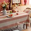 Ins Nordic Plain Striped Tablecloth Cotton And Linen Fringed Lace Dining Table Cover Party Tablecloth Square Table Ins Style