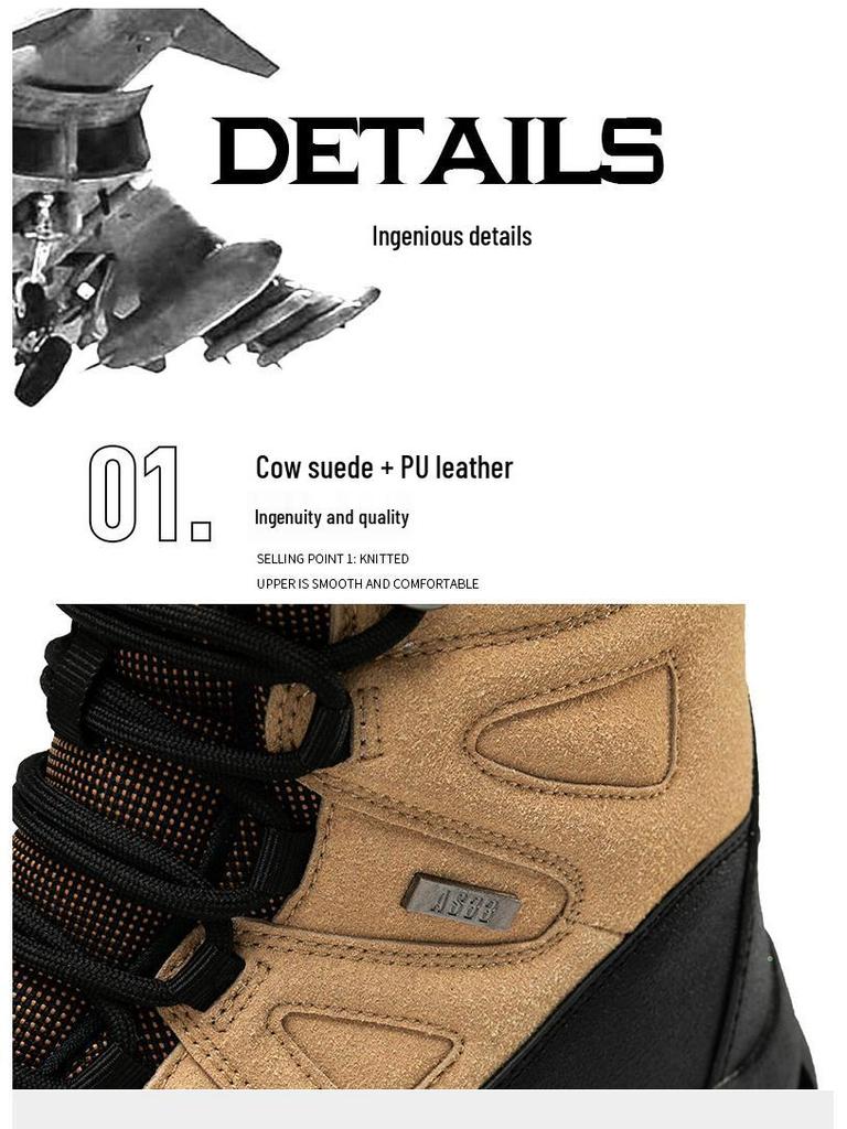 Men's Breathable Non-Slip High-Top Tactical Hiking Boots - Large Size, Wear-Resistant, Outdoor Field Combat Footwear
