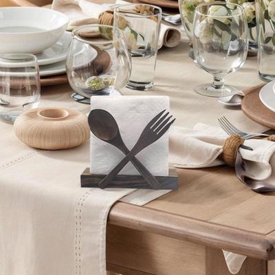Sleek Modern Iron & Wood Utensil and Napkin Holder for Kitchen, Dining Room, Bar, or Cafe.