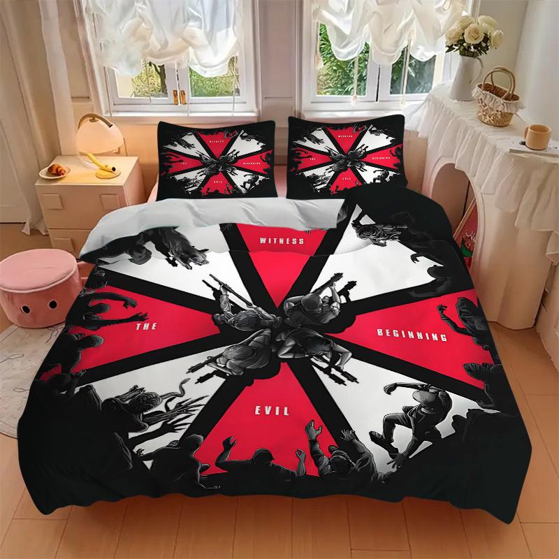 3pcs Resident Evil Printed Duvet Cover Set (1 * Cover+2 * Pillowcase, Without Core), Suitable for Home Bedroom,