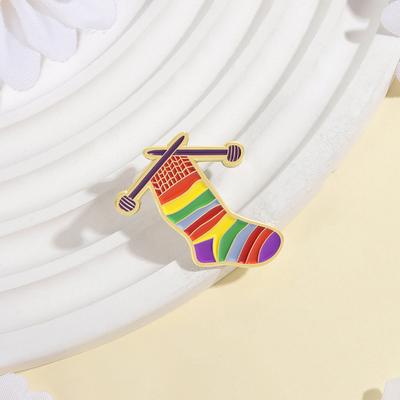 Knitted Rainbow Socks Enamel Pins Custom Christmas Brooches Lapel Badges Clothes Funny Jewelry Gift for Friends
