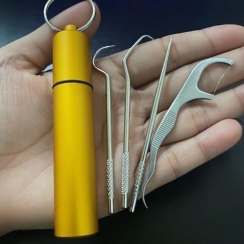6Pcs/set304 Stainless Steel Portable Toothpick Interdental Crochet Set Tooth Picking Stuffing Artifact Portable Floss Needle Cleaning