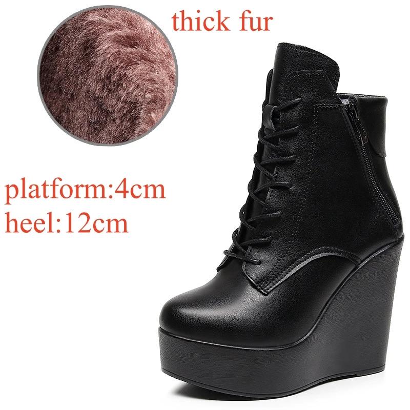 10cm 12cm Small Size 33-43 Fashion Platform Wedges Shoes Women Boots Leather 2025 High Heels Motorcycle Ankle Boots Office Mom