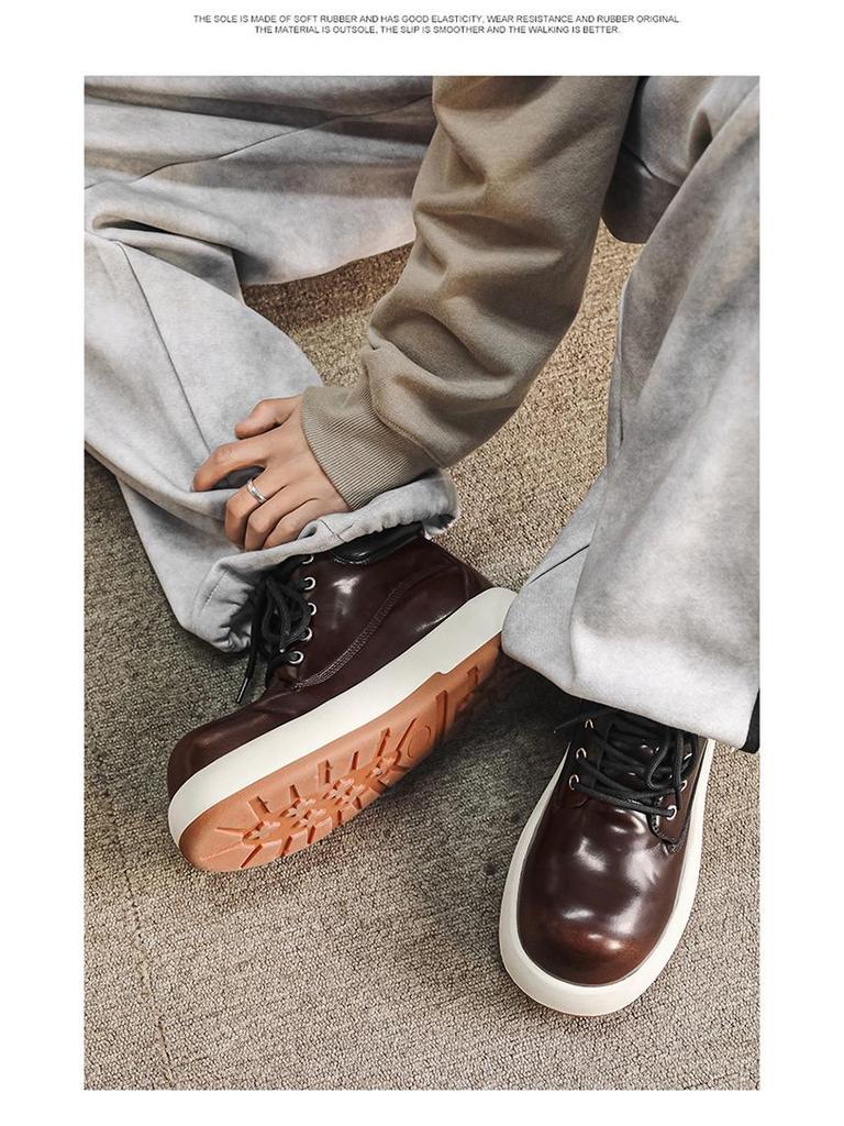 Men's Mid-Top Thick-Soled Height-Boost British Style Big-Head Bread Martin Boots 24076-J