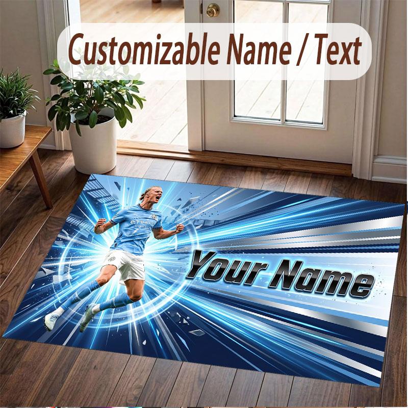 Custom Rug Erling Haaland Pattern Print Name Text Soft Non‑Slip Floor Carpet for Home Indoor Decoration