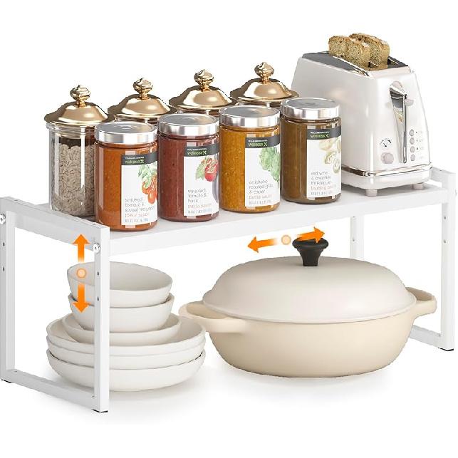 DOLALIKE Expandable kitchen Countertop Organizer, Stackable Cabinet Shelf Organizers, Space Saving Spice Rack Pantry Storage for Bathroom Office 8.3  d*14.02-22.3  w*8.62