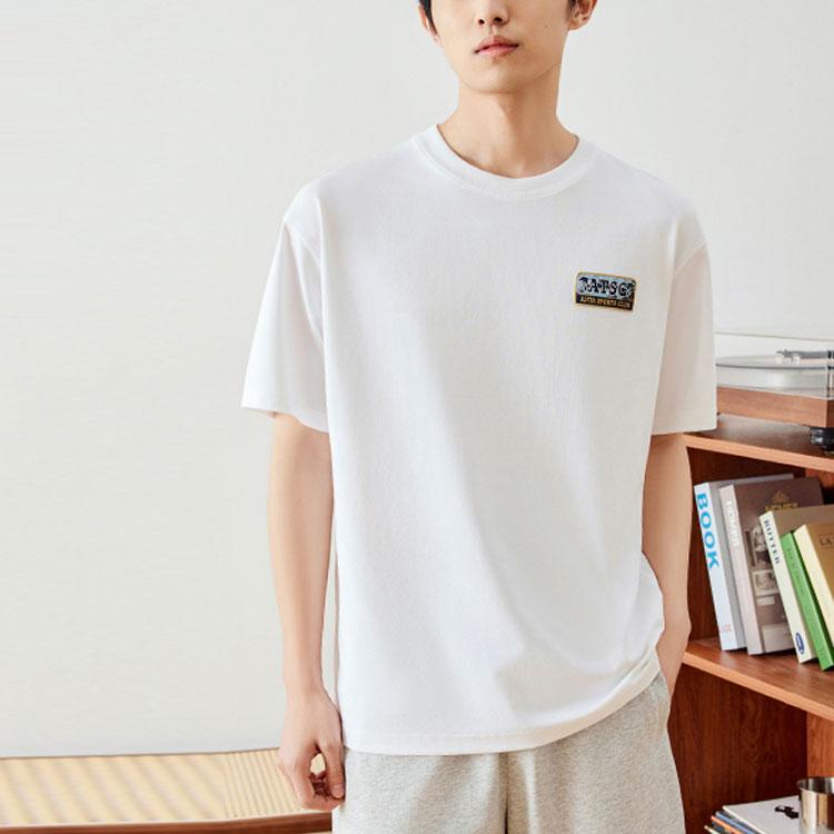 Anta Lifestyle Series Letter Print Round Neck Loose Short Sleeve Drop Shoulder T-Shirt Men T-Shirts Snow-White 152428148-1