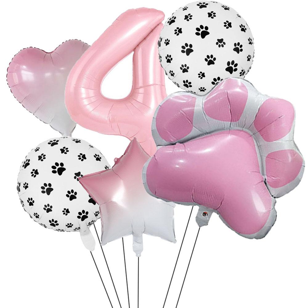 6Pcs Animal Let's Pawty Dog Cat Paw Aluminum Balloon 40 inch Pink Number Birthday Party Decor Balloon Baby Shower