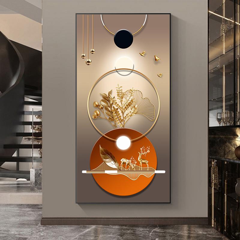 Abstract Leaf Light Luxury Butterfly Canvas Painting Deer Moon Decorative Wall Art Golden Living Room Bedroom Decor Cuadros