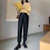 Women's Fall and Winter PU Leather High-waisted Draping Nine-minute Pants Leisure Straight Temperament Pants
