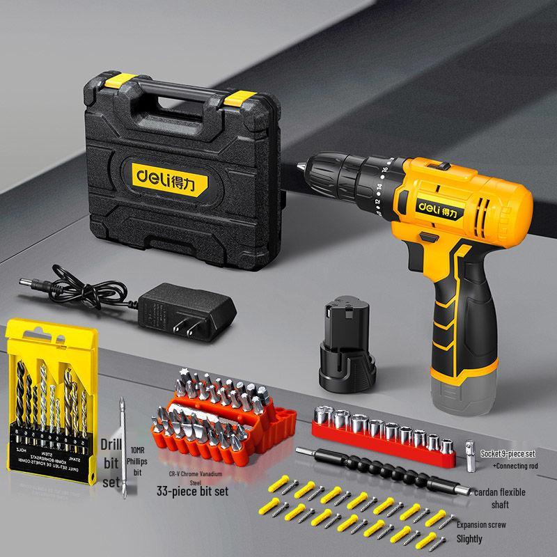 Deli Rechargeable Electric Drill & Screwdriver with Lithium Battery - Impact Power Tool for Household Use