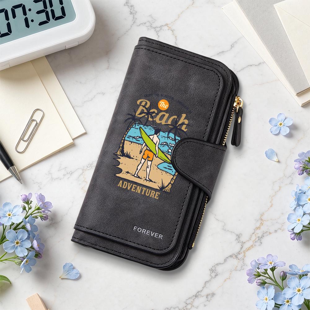 Vintage Beach Adventure Long Wallet Multi Card Holder Purse