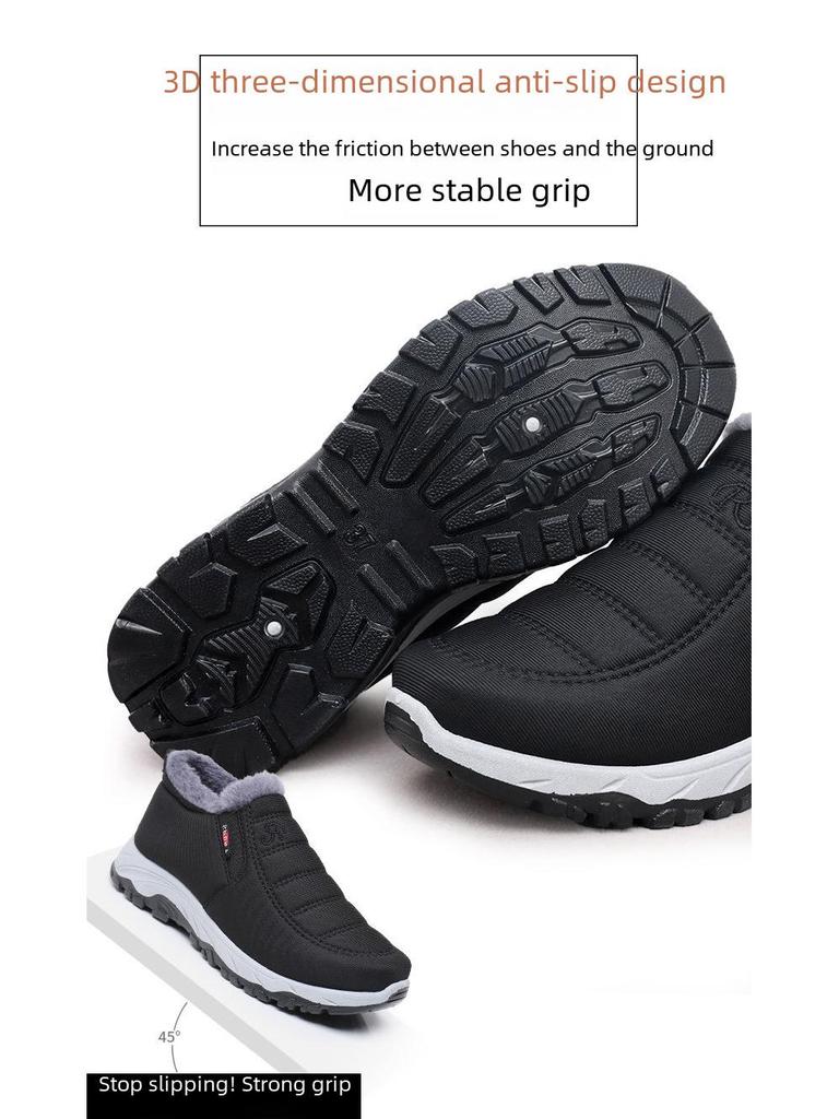 Scarpe invernali in cotone per donne di mezza età e anziane, stile unisex, antivento e in velluto, scarpe tradizionali in stoffa di Pechino, stivali da neve spessi e caldi.