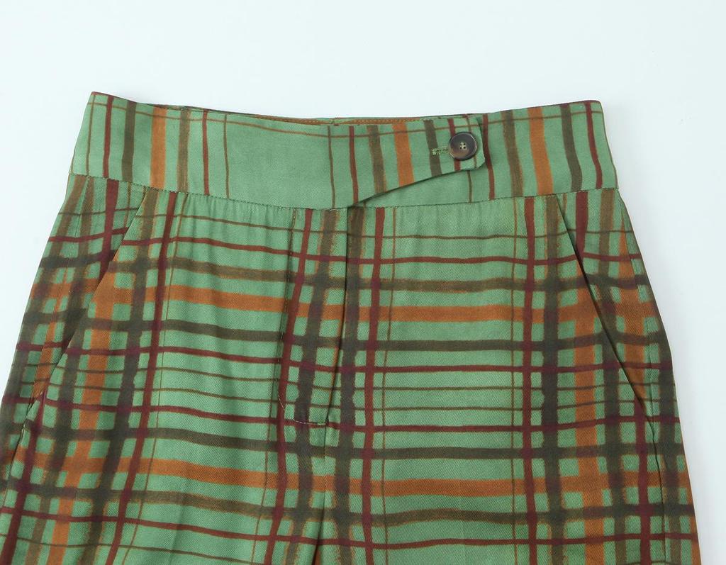 European American Plaid Draping Blazer with Three-Quarter Bell Bottom Pants