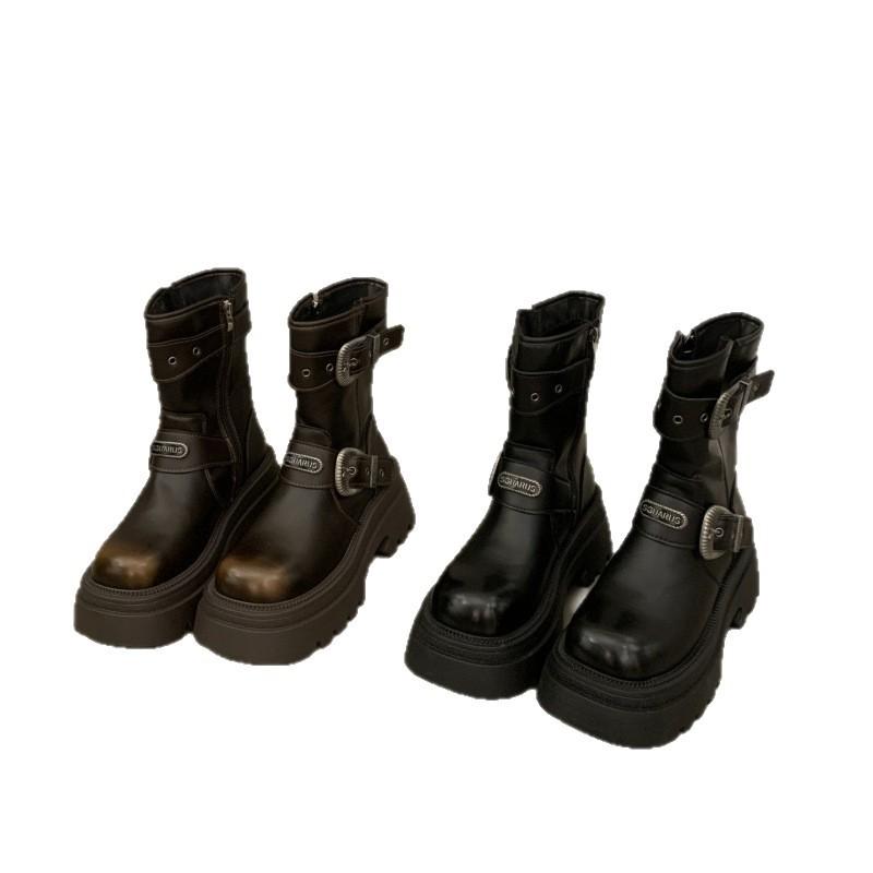 Spot Black Martin Boots Women's 2025 New Women's Shoes British Style Popular Autumn Platform Maillard Short Boots Women