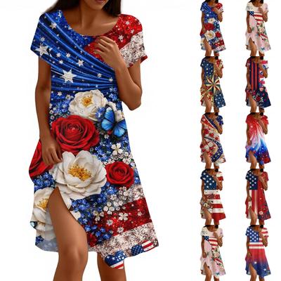 Modisches Lässiges Damenkleid mit Unabhängigkeitstag-Print
