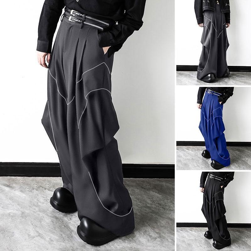 INCERUN Vintage Männer Zipper Up Rüschen Hosen Patchwork Streetwear Breite Bein Hosen
