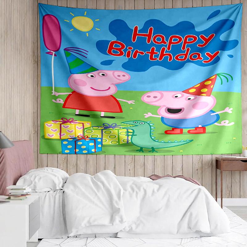 Peppa-Pig Print Tapestry, Backdrop, Easy Setup, Ideal for Bedroom, Office & Living Room, with Aesthetic Wall Hanging Decor.