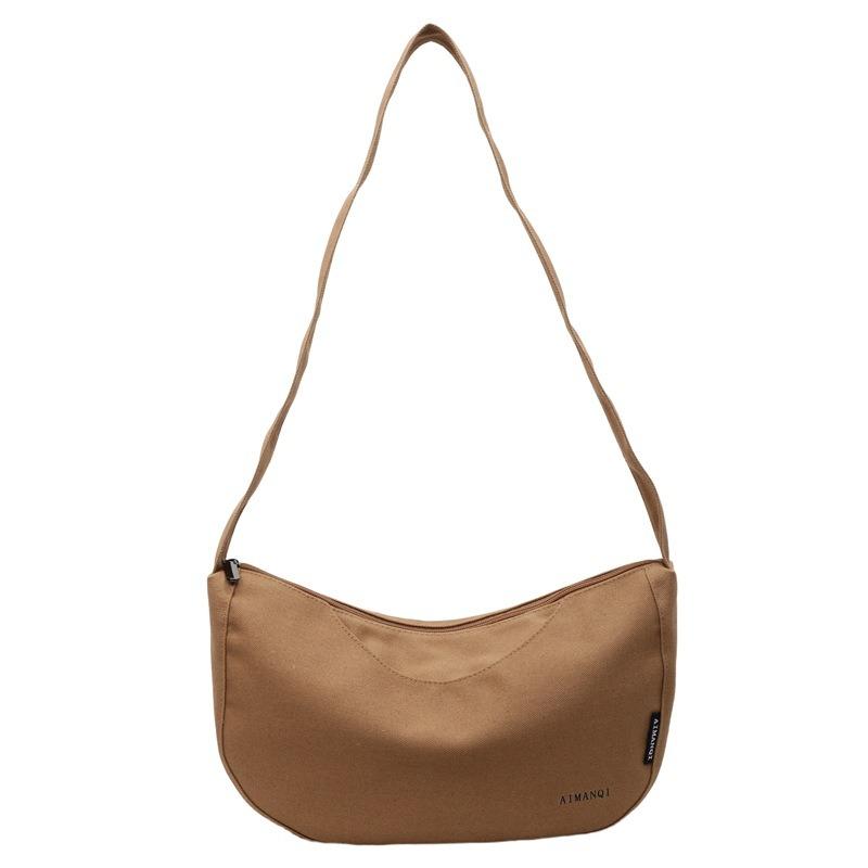 Canvas bag women's new simple solid color casual shoulder bag large capacity crossbody dumpling bag