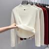One Piece Velvet Sweater Women's Inner Layer Plus Thick Velvet Casual Knit Sweater,solid Color Semi High Neck Pullover