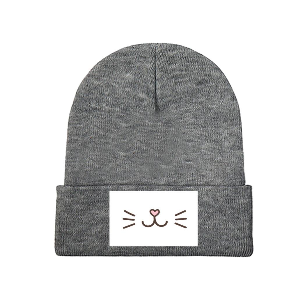 Süße Katzengesicht-Strickmützen, Damen, Unisex, Skullies-Mützen, Wintermütze, Polyester, Kitty, Feline, Kätzchen, Hip-Hop-Kappen