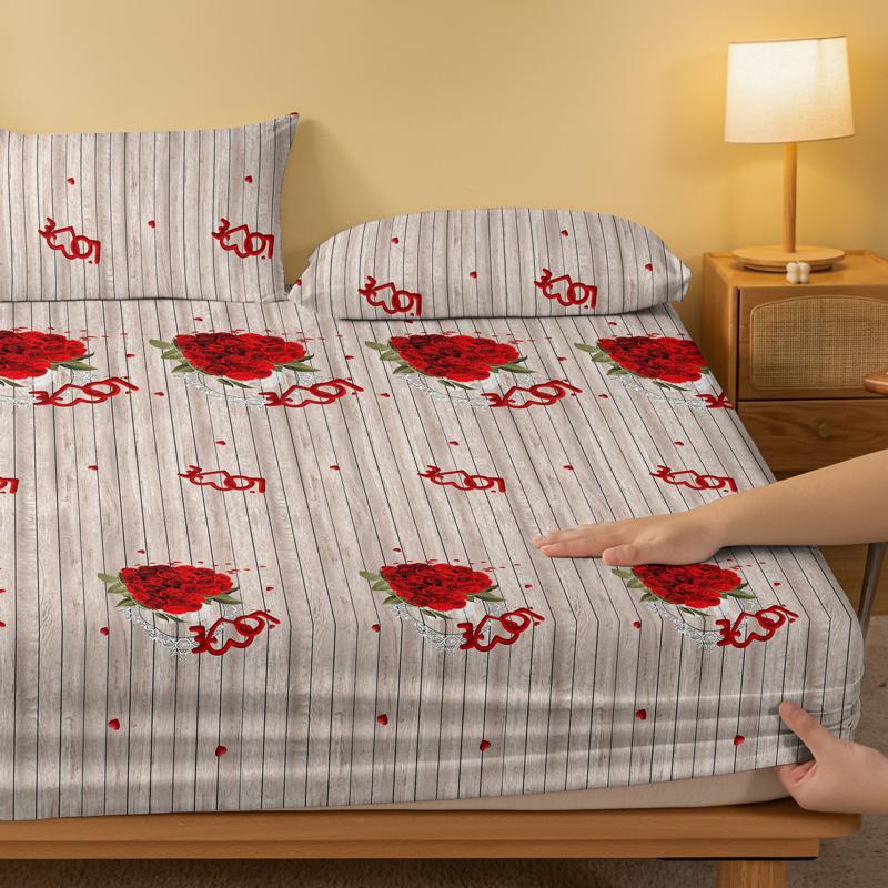 1 Simple Modern Heart-Shaped And Flowers Pattern Frosted Bedsheet, Bedroom Printed Bedspread, Bedding (Excluding Pillowcases)