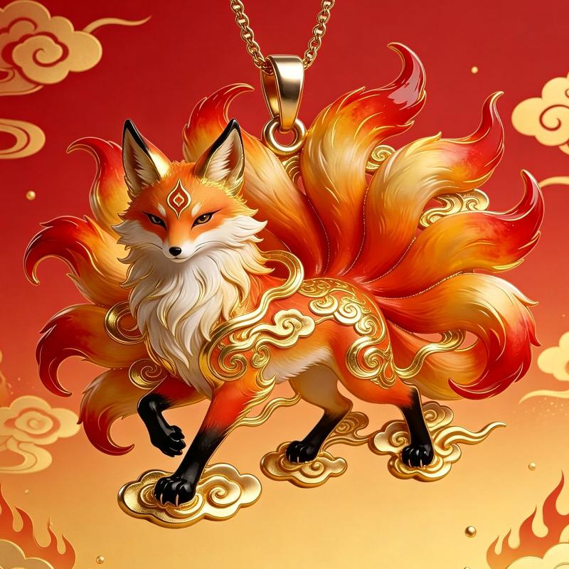 1Pcs Cute & Aesthetic Trendy Exquisite Jewelry Gifts New Chinese Style Nine-Tailed Fox Enamel Pendant Necklace For Women Friends