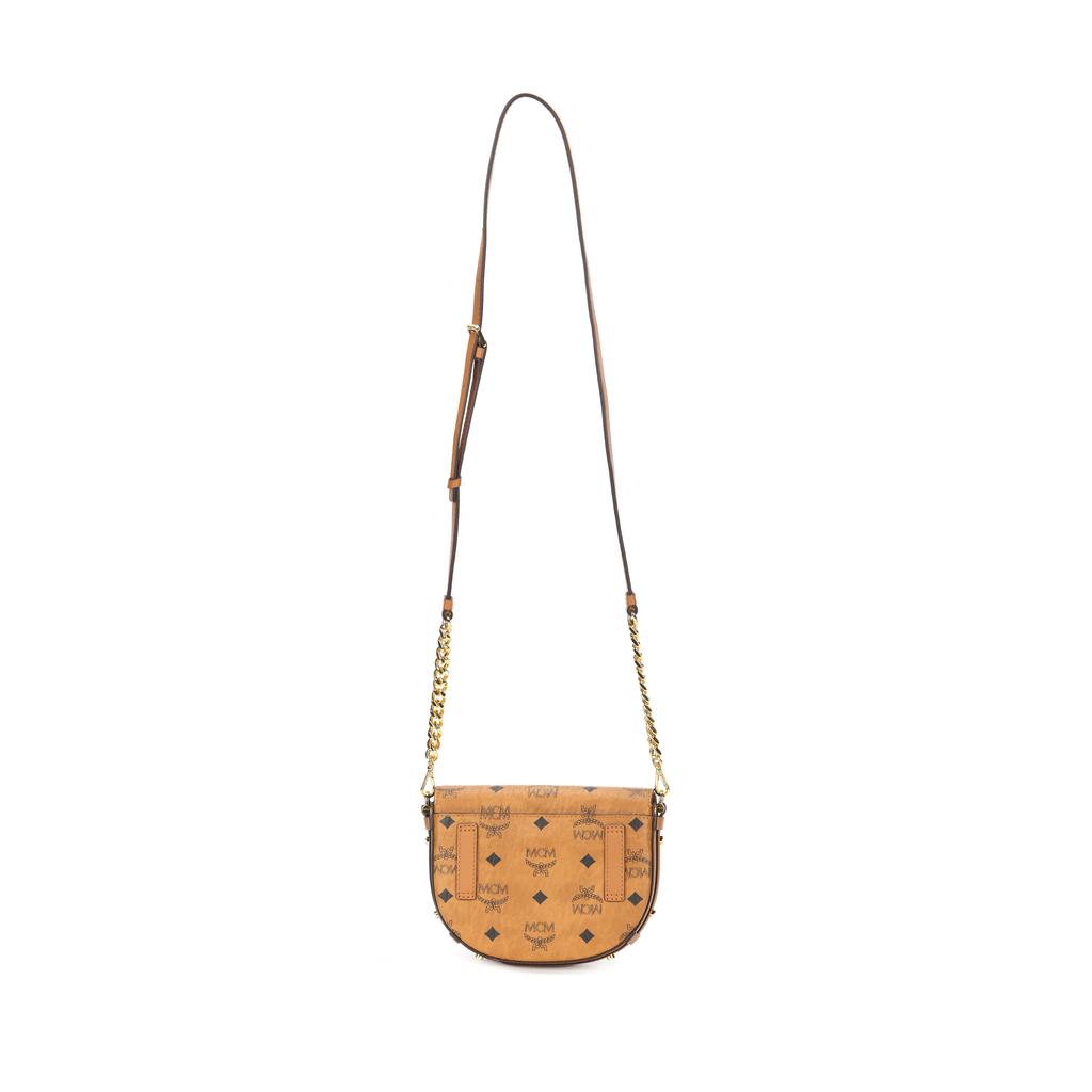 MCM Monogram Coated Canvas Chain Saddle Bag Mini Women Shoulder Bag Cognac MWRAAPA08CO001
