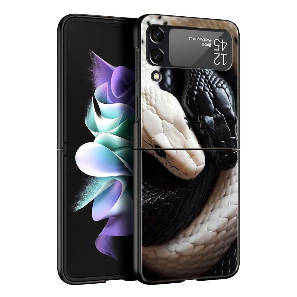 

Phone Case for Samsung Galaxy Z Flip 3 4 5 6 7 Folding Black Shell For Samsung Z Flip4 Flip5 PC Hard Cover Blossom Pink Snake Galaxy Z Flip5