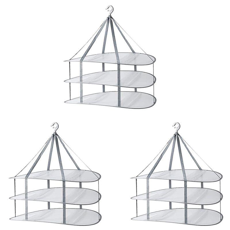 

ABJI-3X 3-Tier Sweater Drying Rack Hanging Clothes Hanging Dryer Laundry Mesh Drying Rack, Foldable Clothing Dryer Racks