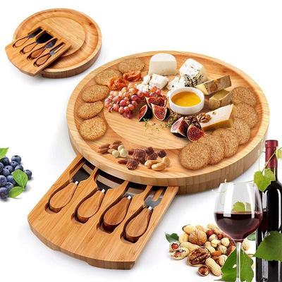Moso Bamboo Cheese & Cutting Board Set with Knives and Forks for Steak, Pizza, and Baking
