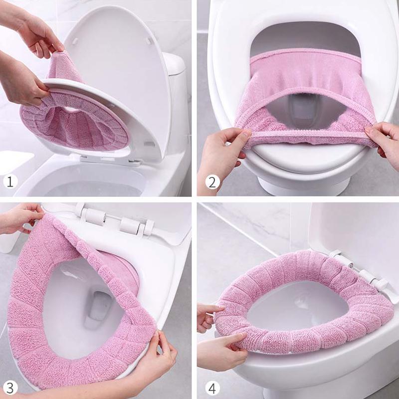 Buy Thick Knit Toilet Seat Cover Washable Closestool Standard Pumpkin