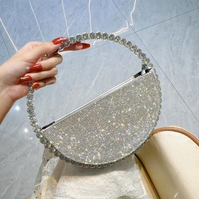 Runde, diamantbesetzte Nischenhandtasche mit Strasssteinen, Banketttasche, französische Abendtasche, Umhängetasche