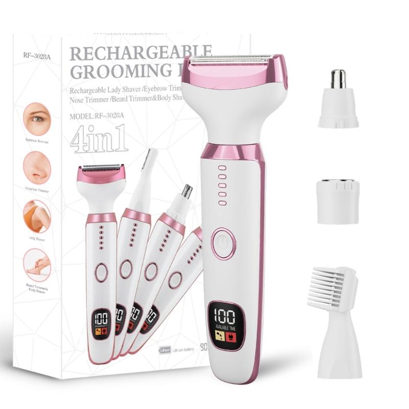 Multifunctional Electric Nose Ear Hair Trimmer Grooming Tool With 4 Interchangeable Heads And LED Display