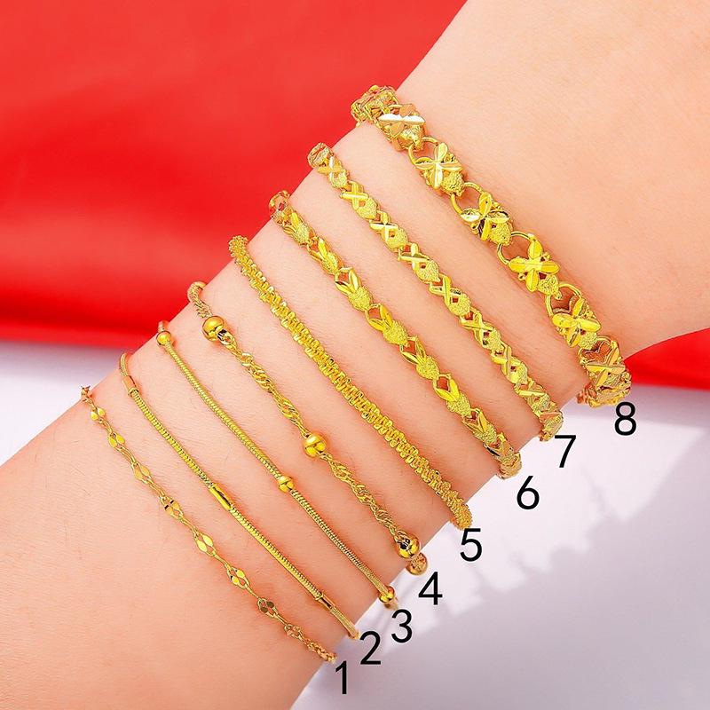 Vietnam Gold-Plated Fashion Bracelet: Hollow Four-Leaf Clover & Heart Design.