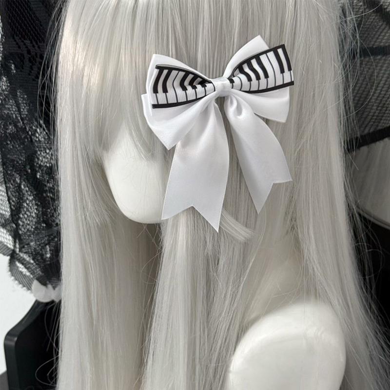 Piano Key Bow Hairpin Hair Clip Retro Girl Side Duckbill Clip Hair Accessory Black White Vintage Bowknot Hairpin For Cute Girls