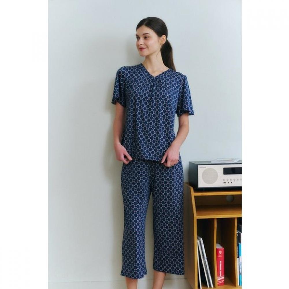 Venus Stretchy Homewear Poly 50d Chain Print Top  Vev3919f navy/85
