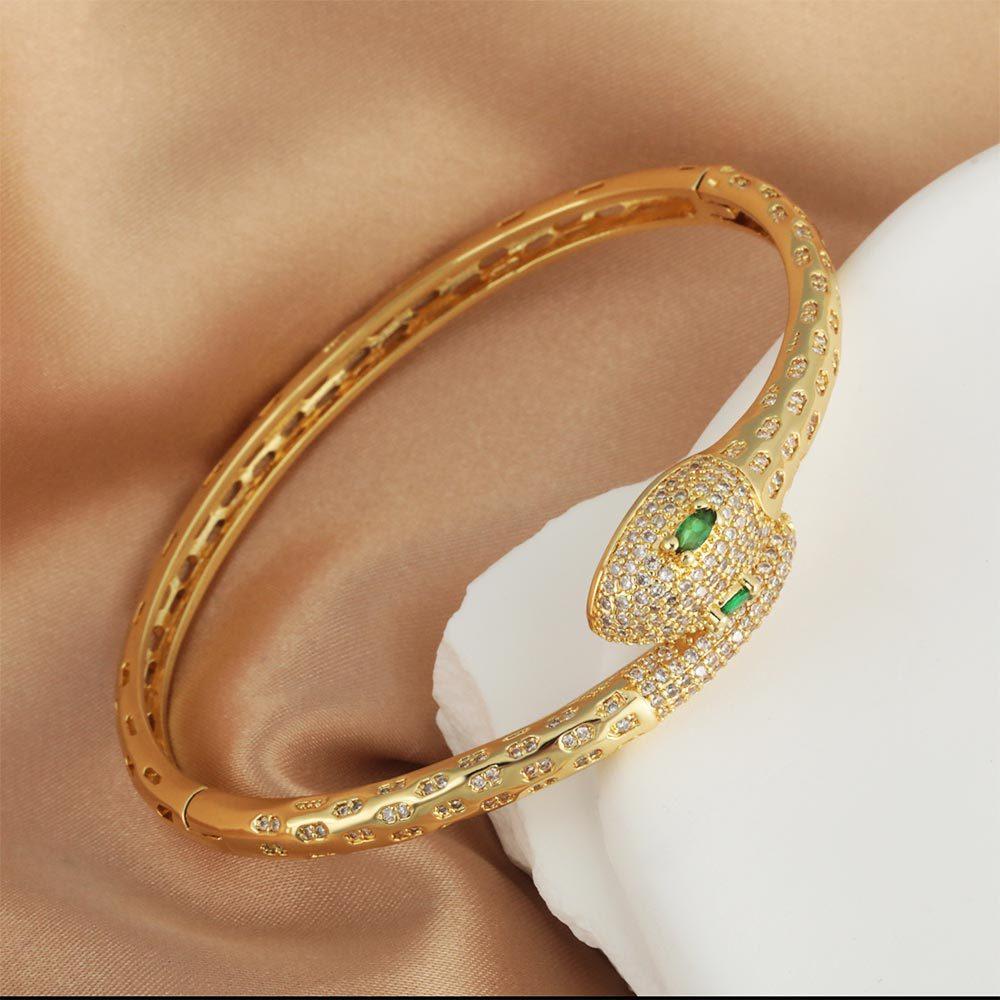Jewelry Double-headed Exaggerated Micro-paved Diamond and Zircon Snake-shaped Bracelet One Size(18CM~21CM)