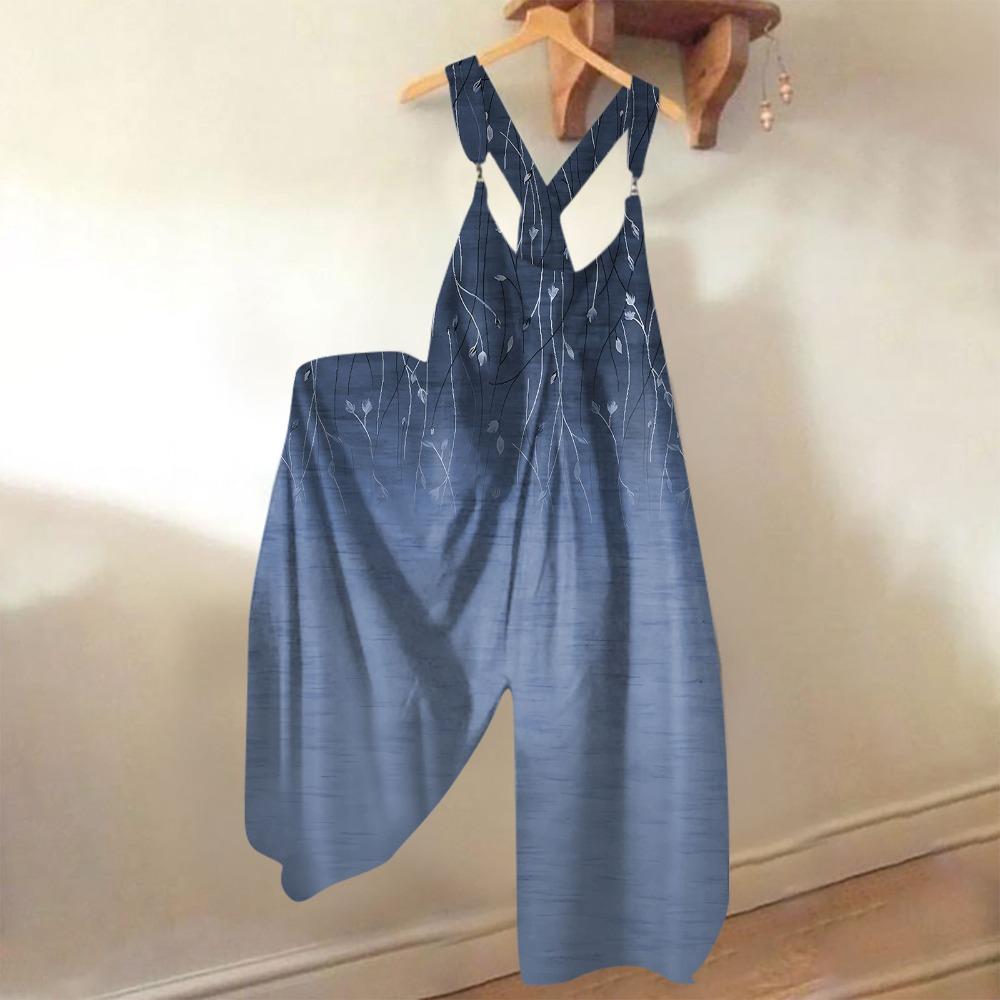 Women's Adjustable Strap Floral Print Overalls Jumpsuit Loose Fit Wide Leg Casual Suspender Pants