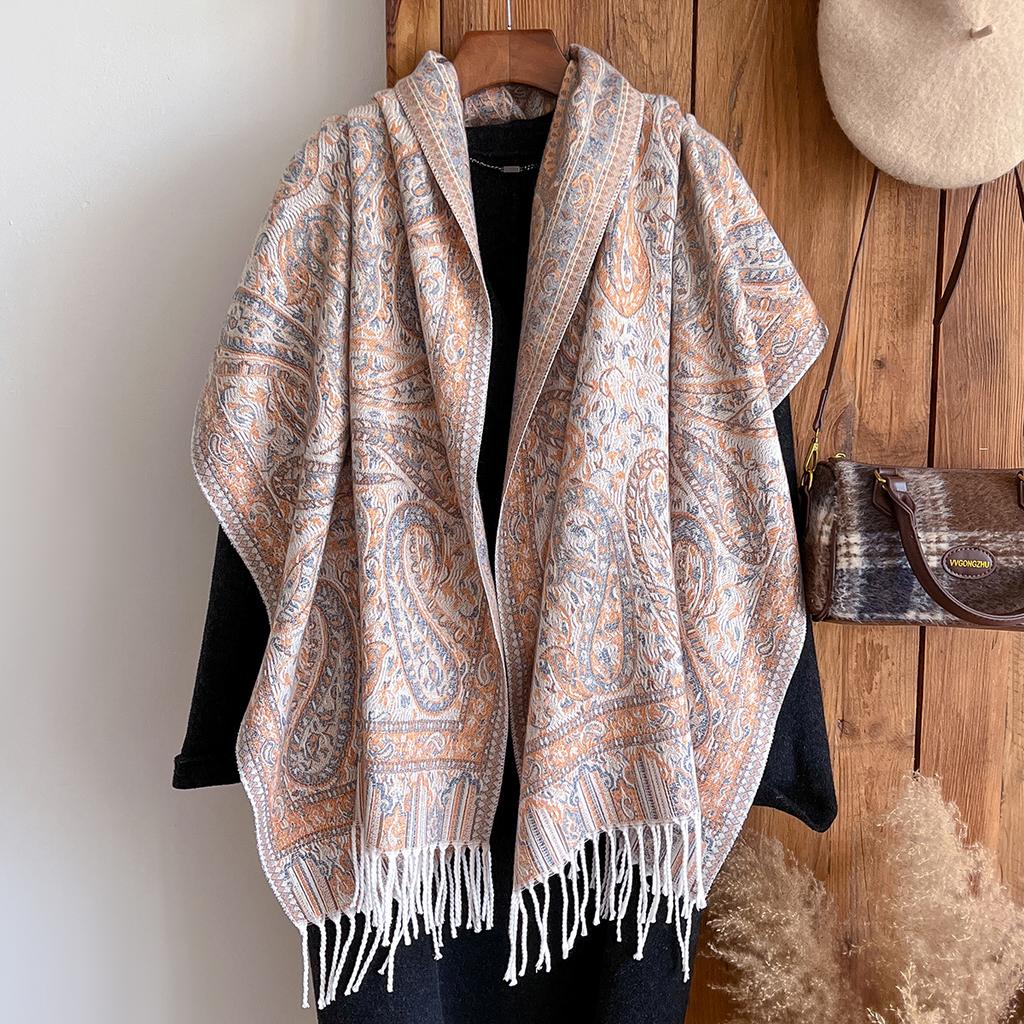 Winter  National Style Paisley Design Thick Pashmina Warm Shawl Long Tassel Print Scarf Women Keep Warm Poncho Stoles