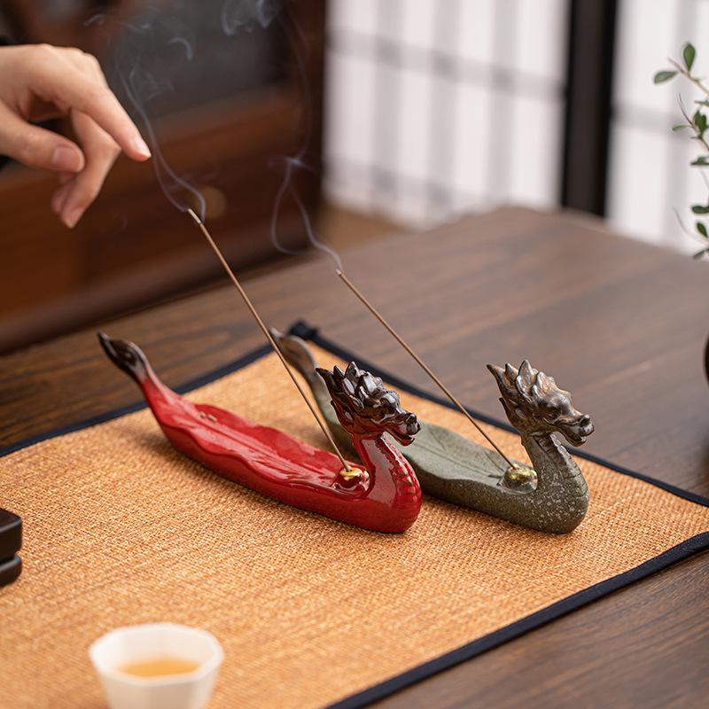 Dragon Boat Incense Burners Traditional Retro Design Incense Stick Holder Burner Ornaments Gift  Home Decor Tea accessories