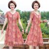 Middle-aged Mother Temperament Floral Dresses Summer In The Elderly Large Yards Concealed Chiffon Long Dress