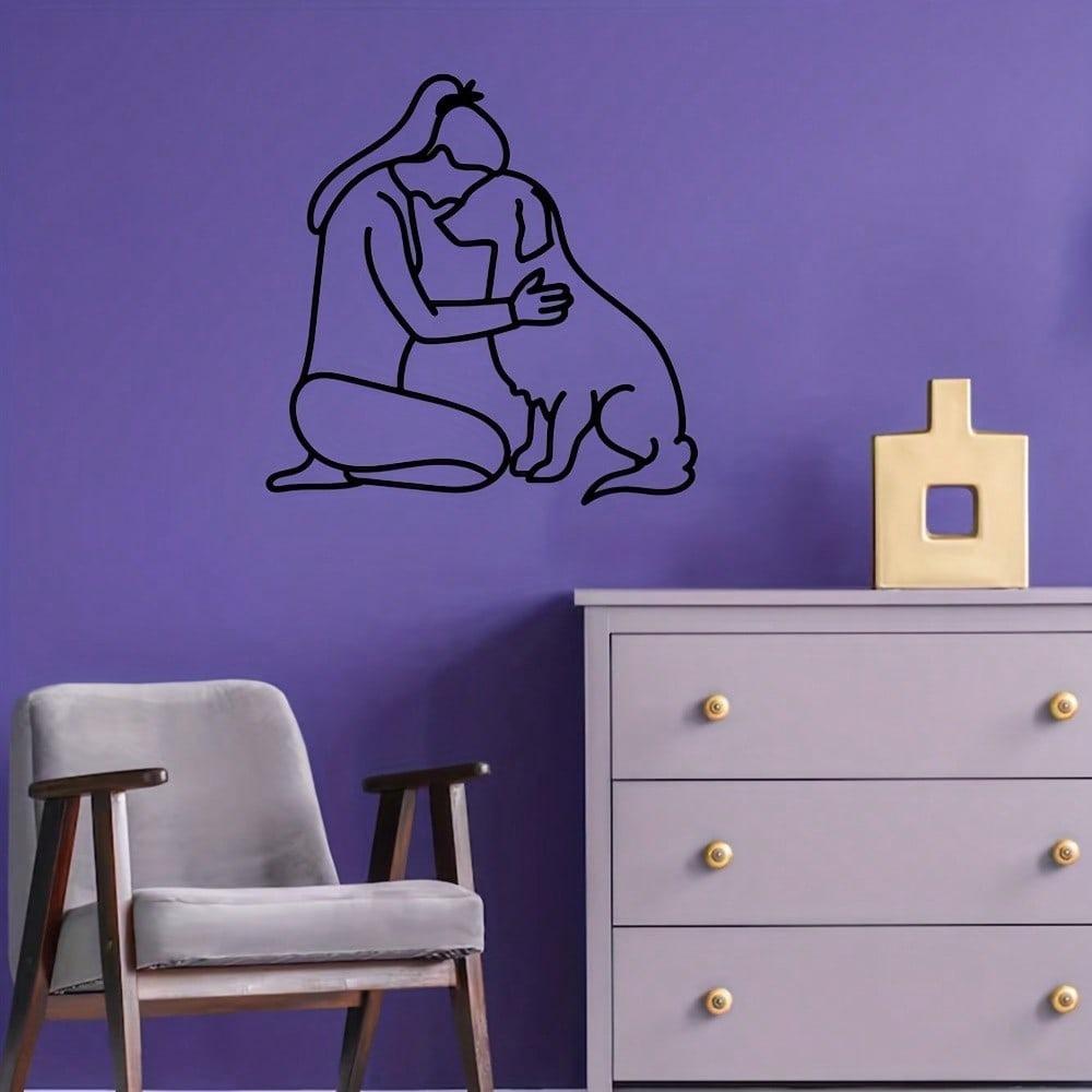Metal Dog and Woman Portrait Wall Art 15.75 Inch Home Decor Easy Hanging Living Room Bedroom