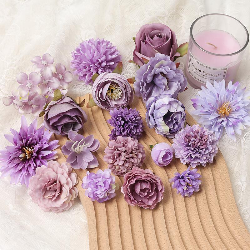 Bulk Artificial Flowers Head For Wedding Home Decor DIY Purple Flowers For Decoration Birthday Party Christmas Autumn Decoration